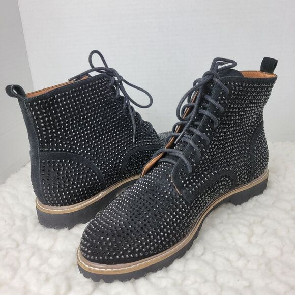 L'Amour Des Pieds Women's Size 7 Black Suede Raynelle Rhinestone Combat Boots - Picture 5 of 9